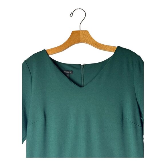 Talbots Dress Women 10 Green Refined Ponte Knit Peplum Sheath Knee Length Preppy - Picture 4 of 11